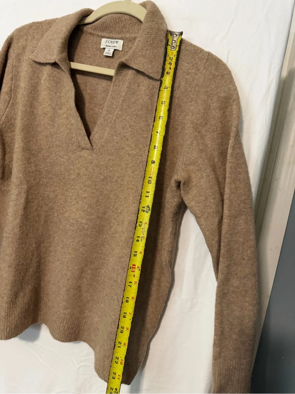 J. Crew women’s  V-Neck Polo Sweater in Camel Brown “extra soft” fits loose